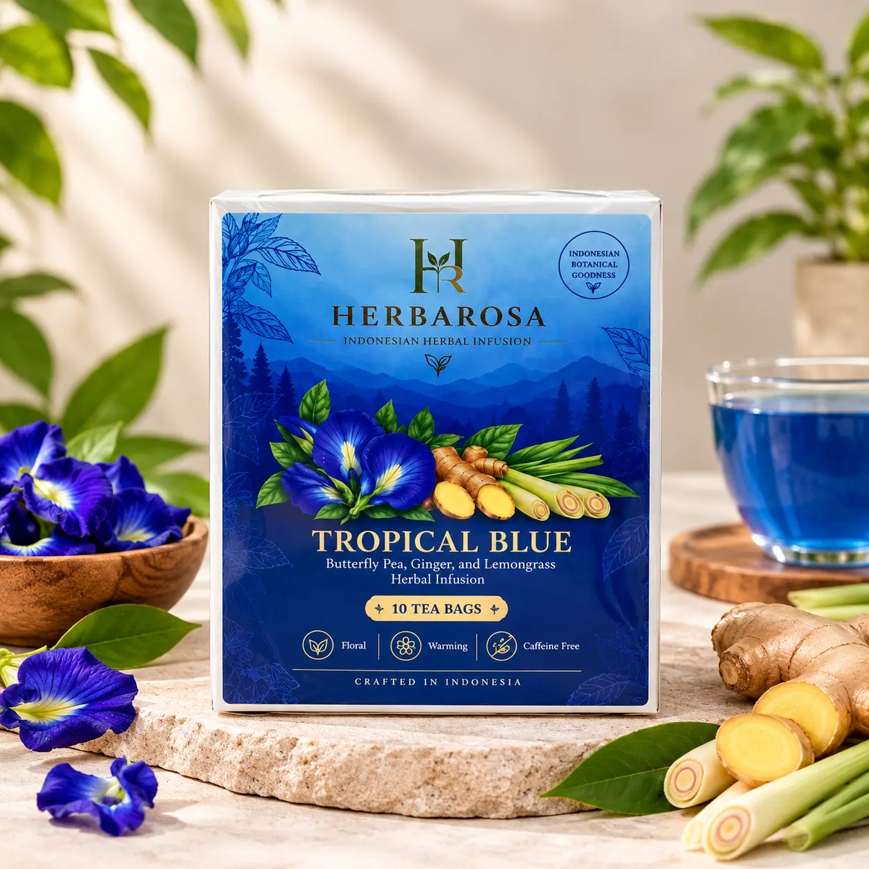 Tropical Blue HERBAROSA herbal infusion packaging